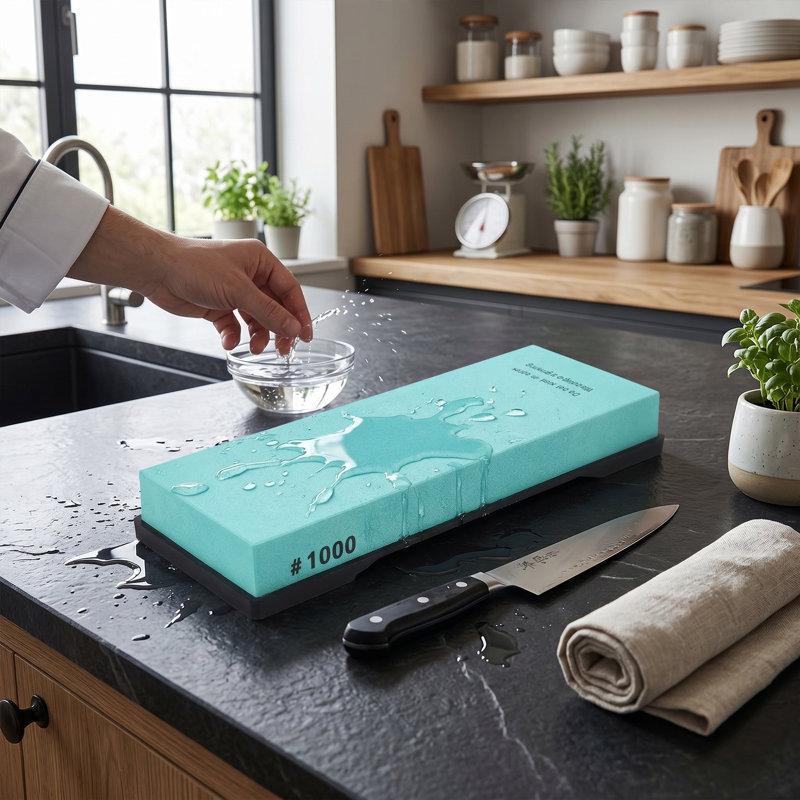 Pierre à aiguiser 1000 grains Whetstone blanc Corindon anti-dérapant base silicone multi-usage vert