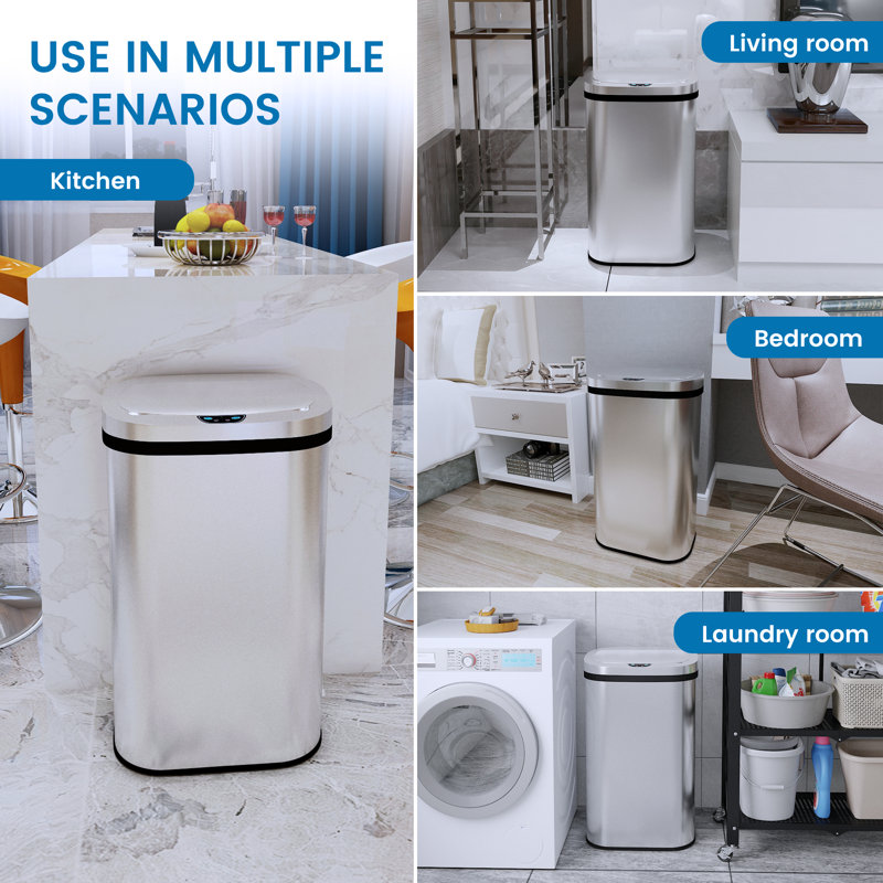 Silver Stainless Steel Touchless Motion Sensor Trash Can, 15.85 Gallon