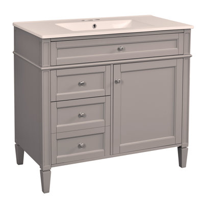 36" Modern Bathroom Vanity with Ceramic Sink, 2 Drawers, Tip-Out Drawer & Ample Storage for a Stylish Bathroom