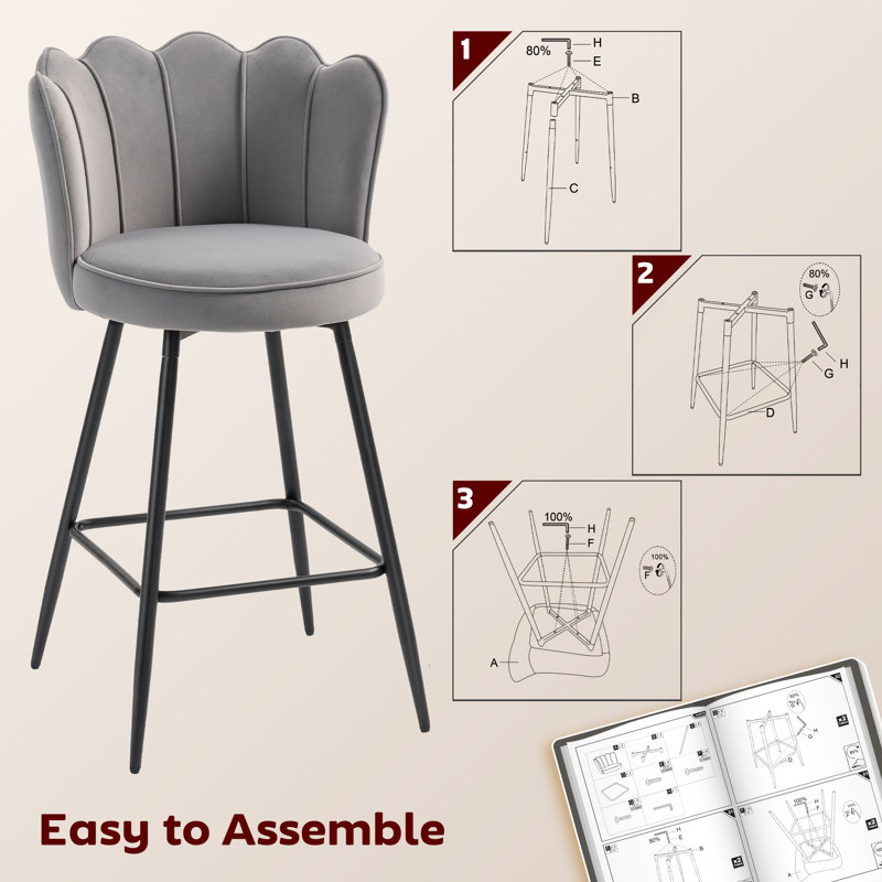 Upholstered Counter Stool with Metal Frame, Grey