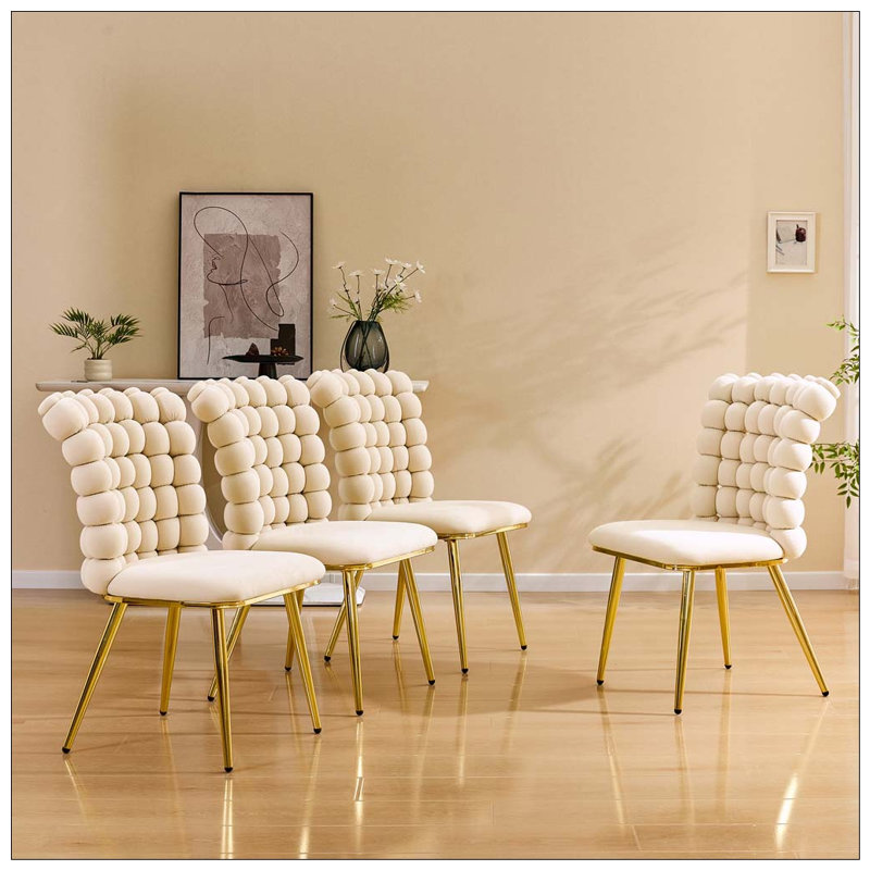 Fauteuil d'appoint ergonomique capitonné avec pieds dorés brillants, Beige