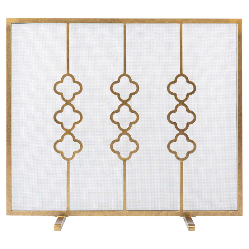 Quatrefoil Iron Fireplace Screen, Royal Gold