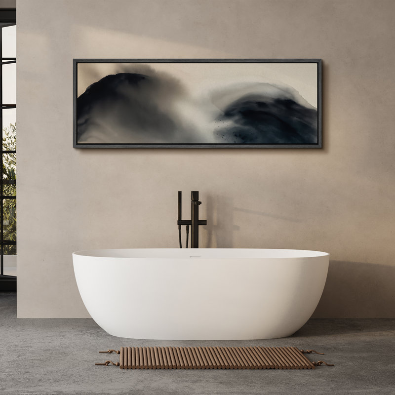 Large Framed Canvas Print Wall Art - Neutral Abstract Print for Minimalist Modern Wall Decor, 20" H x 60" W, Black