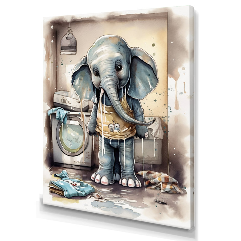 «Grey Elephant In Laundry Room III», art sur toile, H 20 po x l 12 po x P 1 po