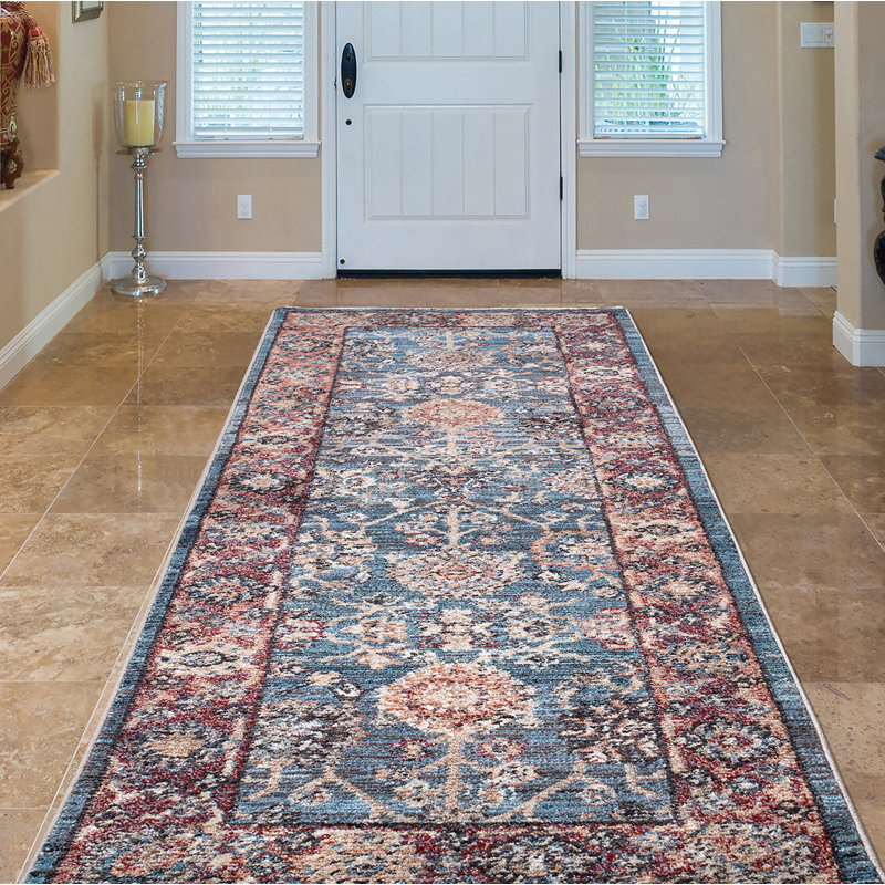 Tapis bleu antique Pandora, Tapis de couloir 2 pi 3 po x 7 pi 3 po