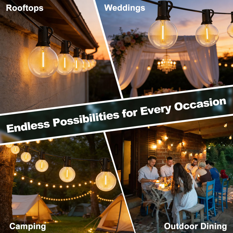 32FT solar outdoor light string, 25 LED warm white courtyard light, 8 modes, remote control, USB charging, including spare light bulbs, garden decoration, backyard decoration, party decoration