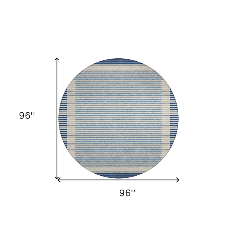 Tapis extérieur lavable rayé 8 pi bleu marine et bleu denim