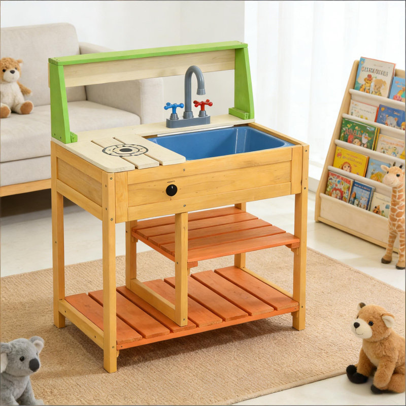 Cassidy Outdoor Kids Mud Kitchen Playset with Sink, Faucet & Storage Shelves