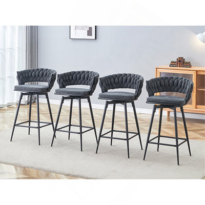 4-Piece Set Swivel Bar Stools With Breathable Linen-Cotton Seats - 360° Rotating Counter Height Stools, Heavy Duty Iron Frame, 300Lb Capacity For Kitchen Island, Dining & Pub Blackish-Gray
