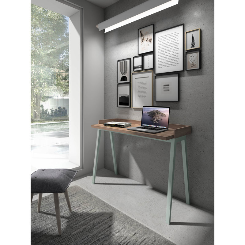 Mcraney Solid Wood Base Writing Desk, Walnut, Green
