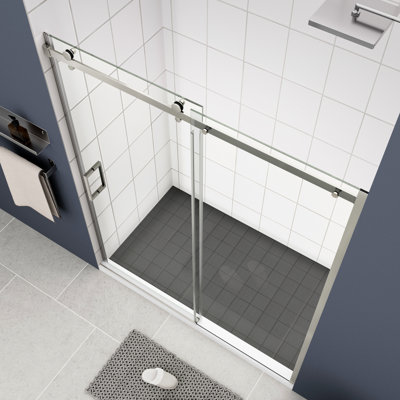 Polished Sliding Door For Bathroom With 5/16" Tempered Glass And Stable Structure Function Shower Smooth Movement