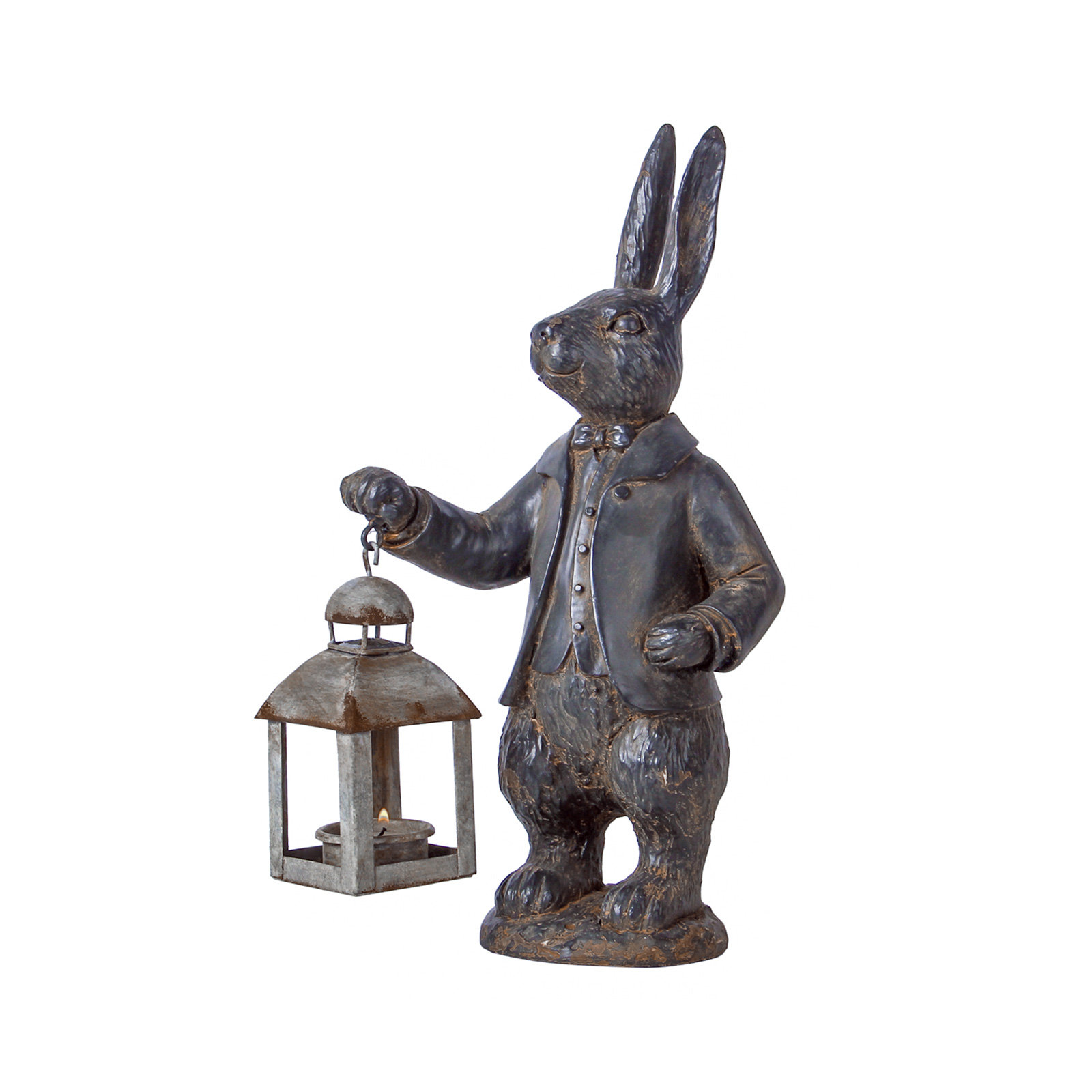 Trinx 13.19 Garden Bunny Statue Metal Tabletop Lantern | Wayfair