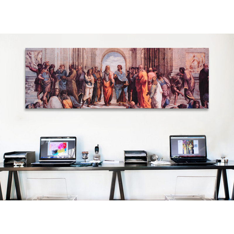 «School of Athens» (Panoramic) par Raphael, reproduction d'art sur toile tendue, H 16 po x l 48 po x P 1,5 po, Toile tendue