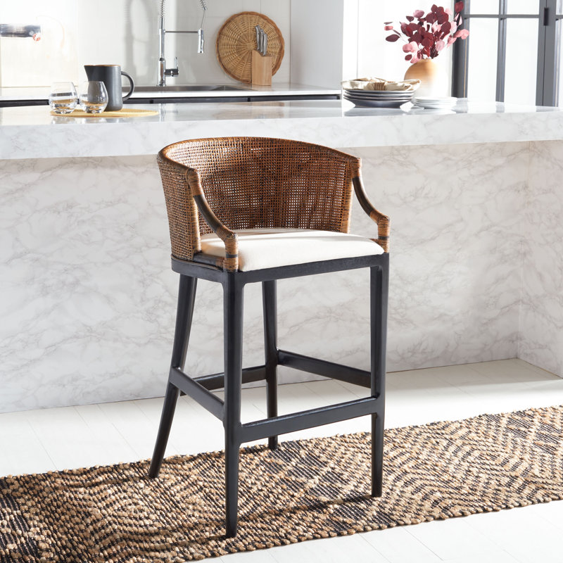 Natural Rattan and White Cushion Bar Stool