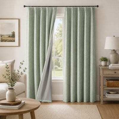 100% Blackout Thermal Insulated Sage Green Curtains with Pinch Pleat & Back Tabs, 2 Panels - 40" x 63"