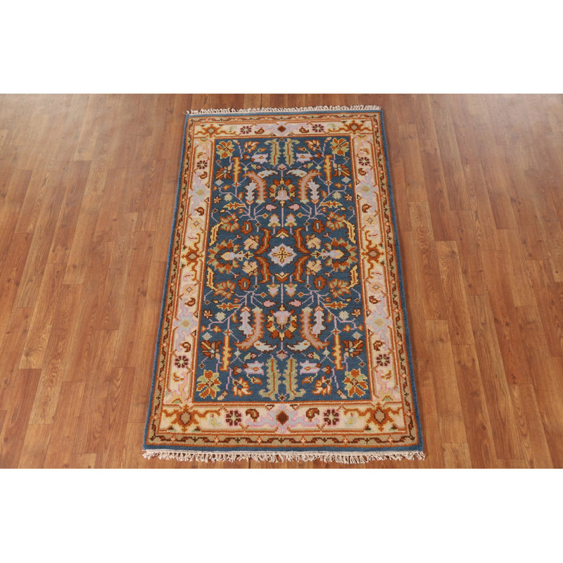 Tapis bleu traditionnel en laine 3x5