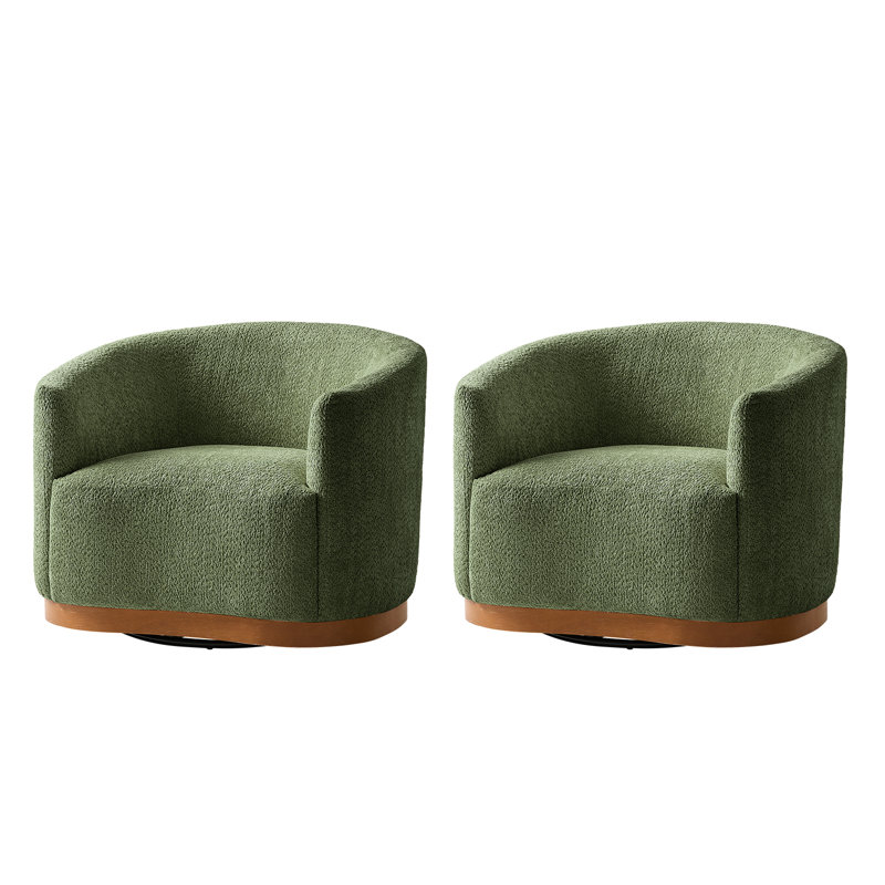 Berklie 31.5"W Modern Boucle Chenille Swivel Barrel Armchair With Ergonomic Backrest And Solid Wood Legs, Forest