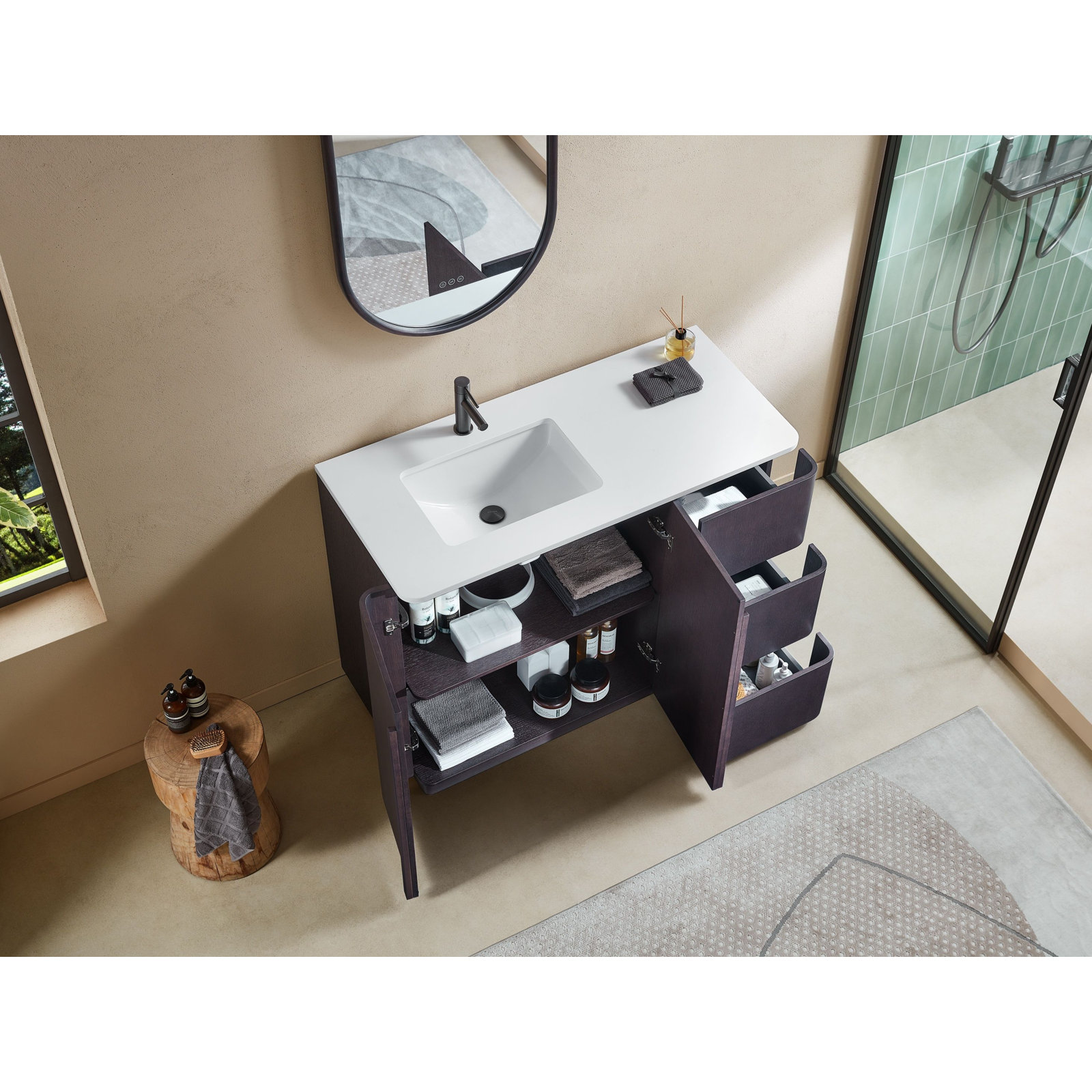Greely 48" Oak Single Bathroom Vanity, Espresso Oak