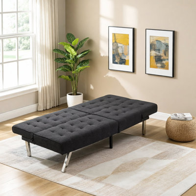 Wood Frame, Stainless Leg, Futon, Sofa Bed Black