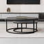 Modern Nesting Coffee Tables Set of 2, Round Walnut Wood Top with Black Metal Frame, Contemporary Living Room Tables-610174670