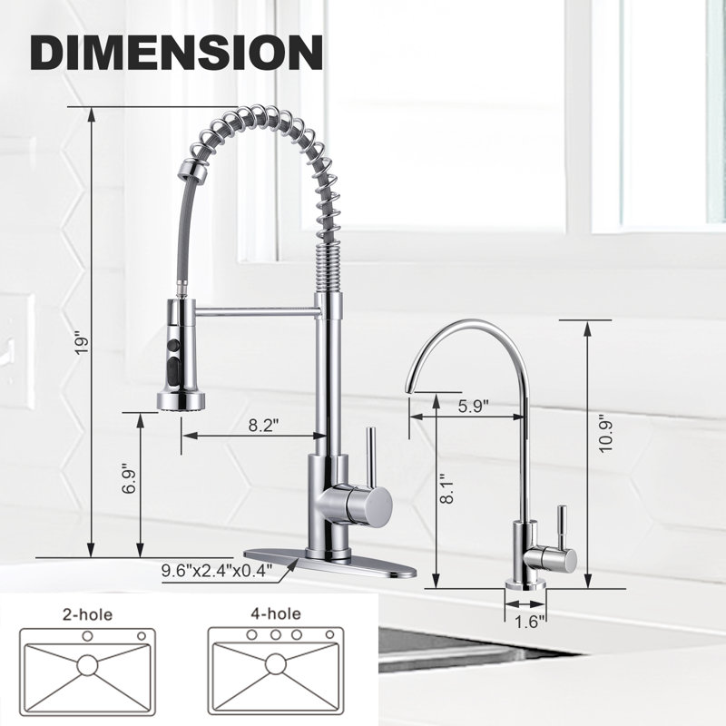 19 In. 360° Spout Swivel Pull Down Sprayer Kitchen Faucet With Water Filter Faucet In Chrome, Polished Chrome