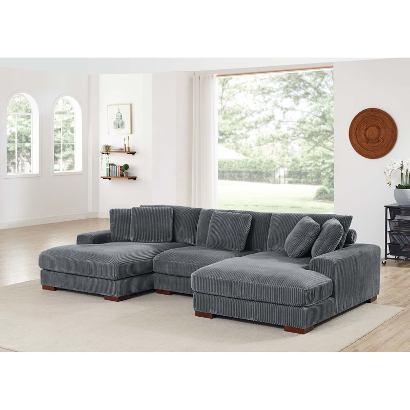 Grand canapé modulaire à double assise en velours côtelé Large Seating, Velours côtelé gris foncé