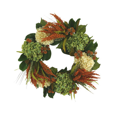 24" Fall Wreath with Hydrangeas and Heather