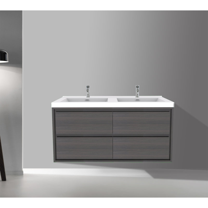 Azden 47" Wall-Mounted Double Bathroom Vanity Set, Gray Oak