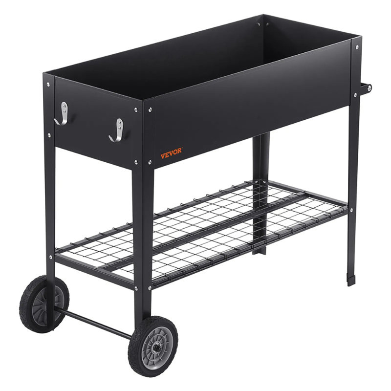 Lit de jardin surélevé noir, bac à fleurs en métal galvanisé de 42,5 po x 19,5 po x 31,5 po (31,97 lb), surélevé avec des pieds (2 roues) - idéal pour la cour / jardin / patio / balcon, acier inoxydable de 0,8 mm, trous de bonde supplémentaires , Comprend les étiquettes / gants / outils / sac