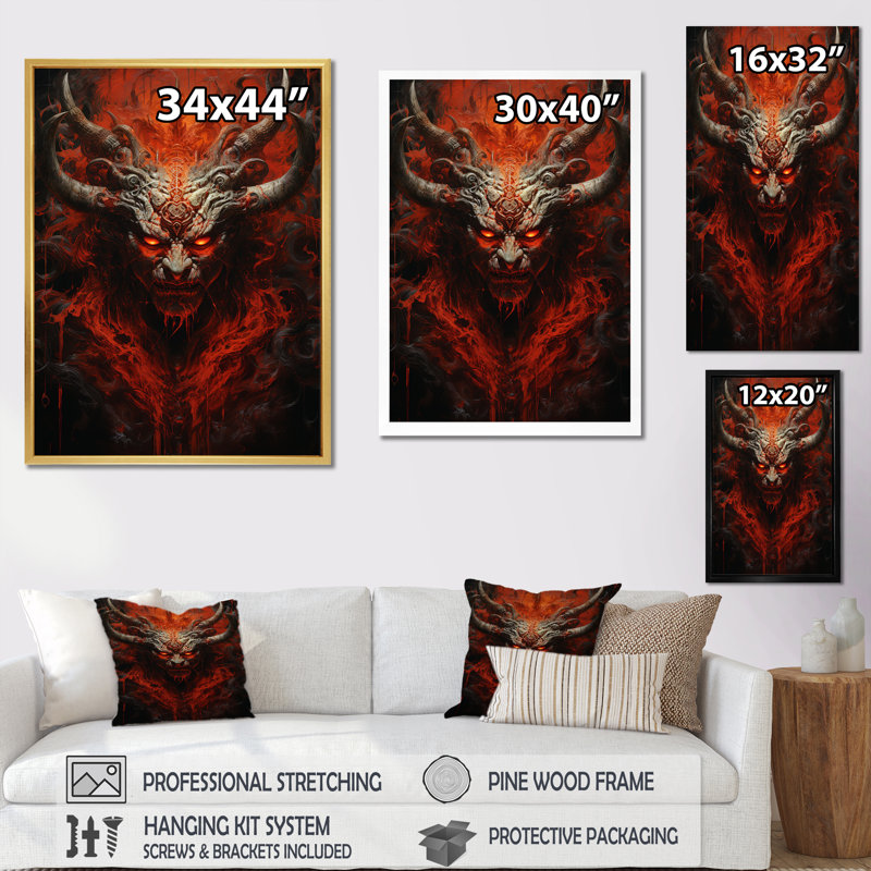 «Hinduis Asuras Demon Fiery Flame», reproduction d'art sur toile, Cadre simple noir, H 44 po x l 34 po x P 1,5 po