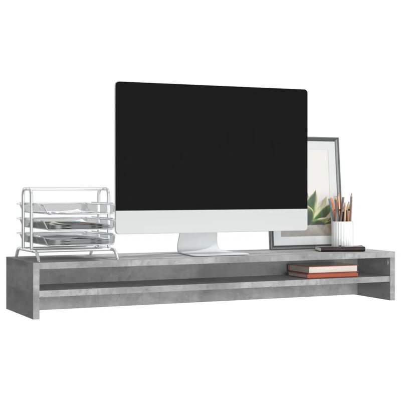 Dorle Wood Monitor Stand, Concrete Grey