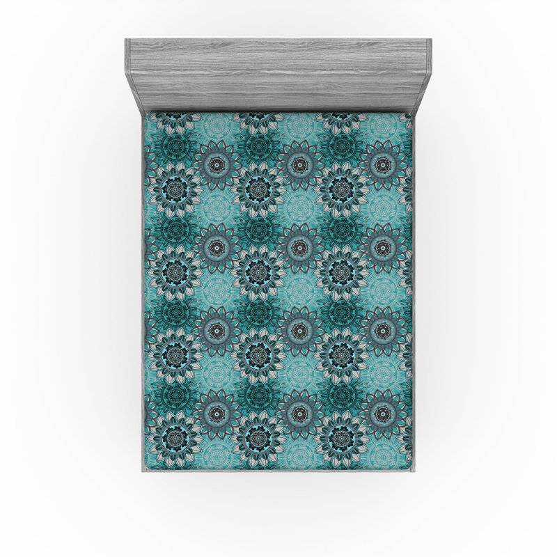 Drap-housse Ambesonne, paquet de 2, Taupe / noir / motif floral turquoise, Drap-housse de taille double