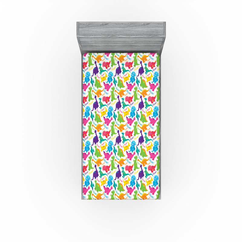 Multicolore caricature de dinosaures sauvages Ambesonne, Drap-housse de taille simple