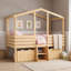 Lit mezzanine simple en bois avec tiroirs intégrés et conception en forme de maison-131279286-131279285