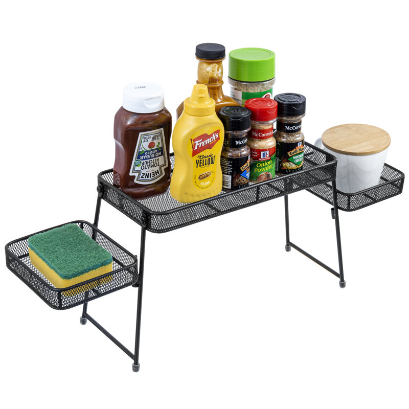 Étagère de rangement noire en métal au-dessus de l'évier - Panier de rangement à 3 niveaux pour la cuisine et la salle de bain