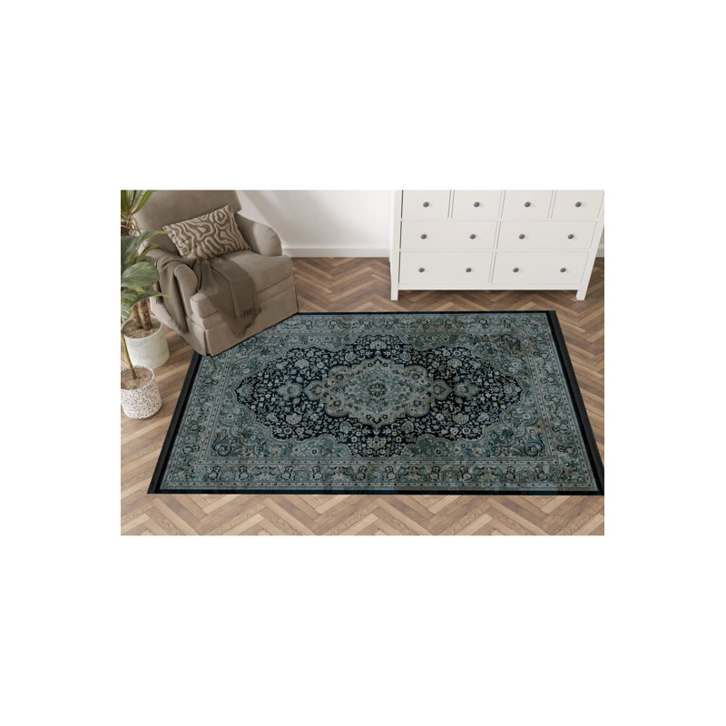 Tapis décoratif vert à motif floral, Tapis de couloir 3 pi 3,37 po x 6 pi 6,74 po