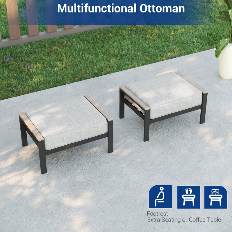 Ensemble de patio en rotin 5 pièces, fauteuil en osier résistant aux intempéries avec coussin amovible et structure robuste