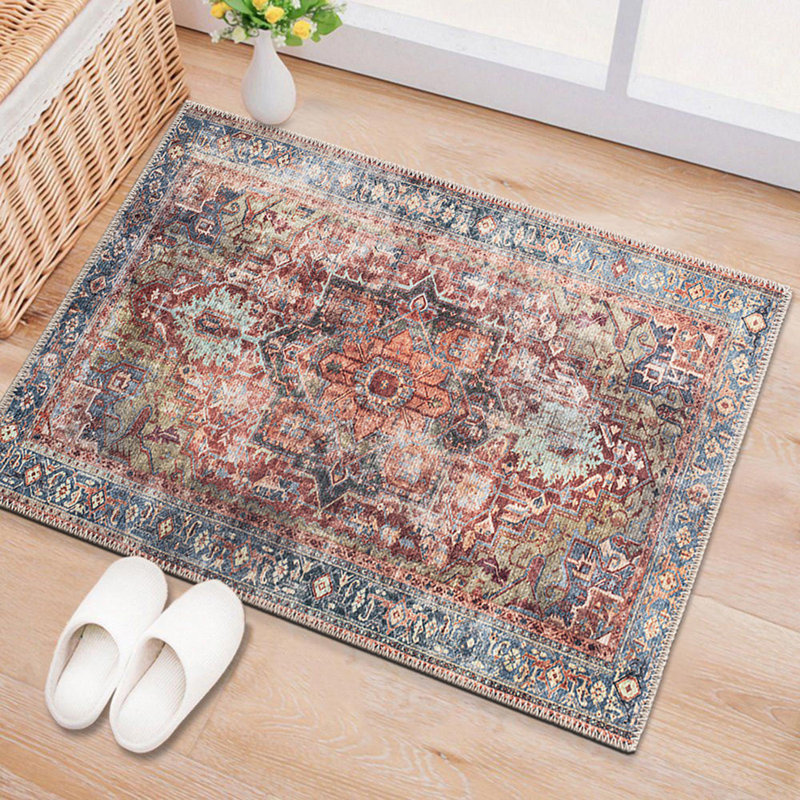 Alice Machine Washable Oriental Flatweave Performance Red/Blue/Ivory Multi Area Rug, Rectangle 2' x 3'