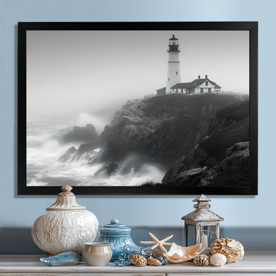 Phare monochrome brouillard d'hiver Cliff II - phares, art mural