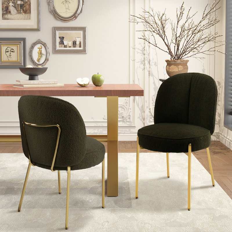 Chaise de salle à manger en tissu brun avec pieds dorés (ensemble de 2), Vert
