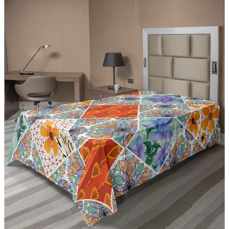 Multicolore Ambesonne, Drap plat pour lit simple
