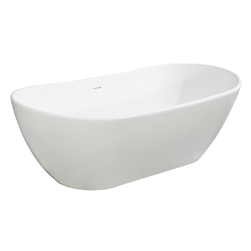 Kingston Brass Arcticstone 72-Inch Solid Surface Oval Double Ended Freestanding Tub With Faucet Combo And Drain