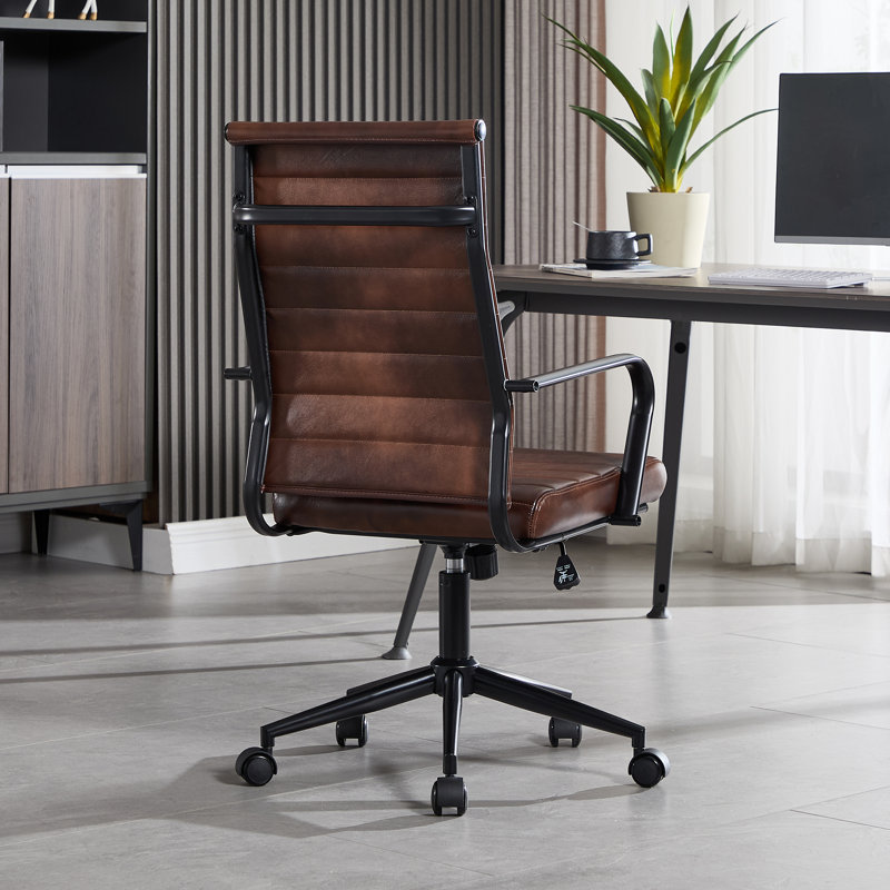 Fauteuil de bureau ergonomique Amaiia, Cuir véritable brun selle