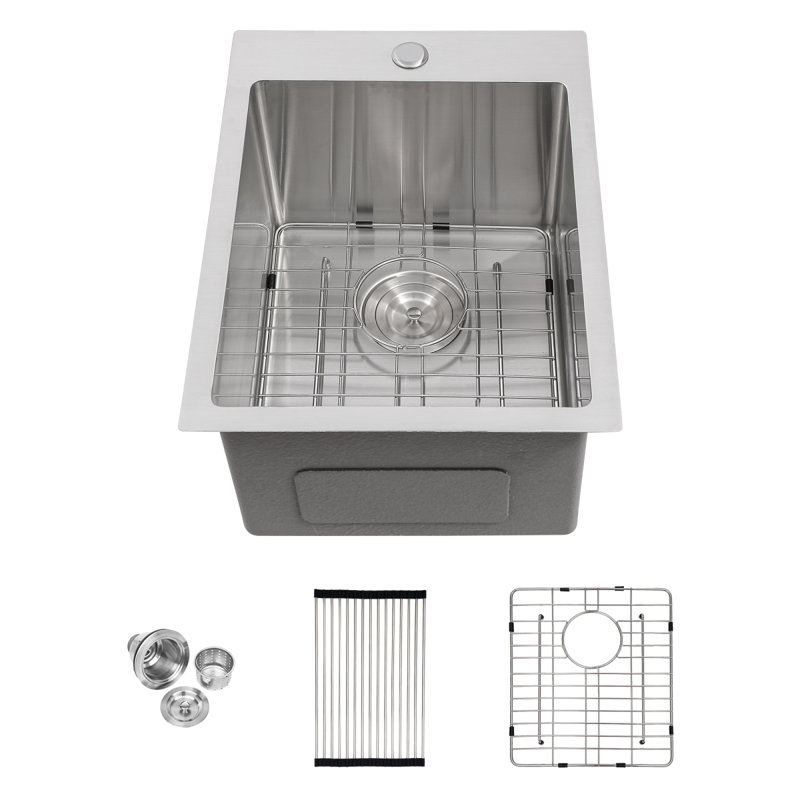 Évier de cuisine en acier inoxydable à montage sur plan - éviers simples 15 x 20 à cuve simple de calibre 16