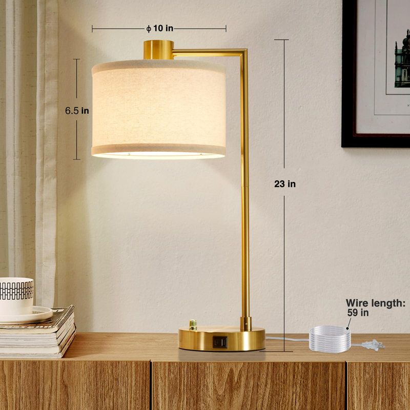 Navreet Table Lamp Set with USB C+A Charging Ports Fully Stepless Dimmable Bedside Lamp (Bulbs Included), Gold