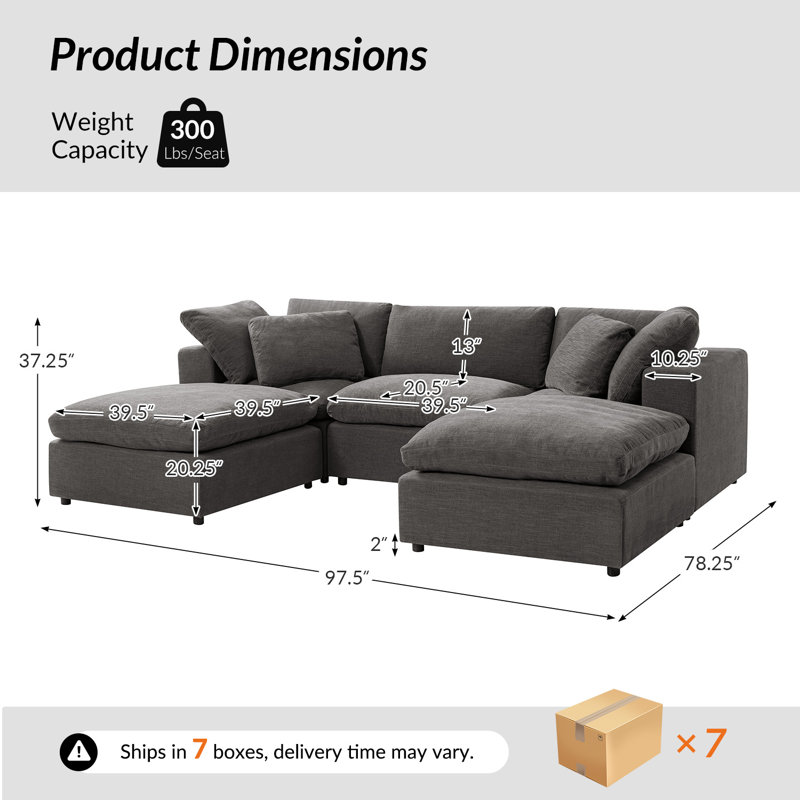 Canapé modulaire rembourré Alberto, Gray Polyester