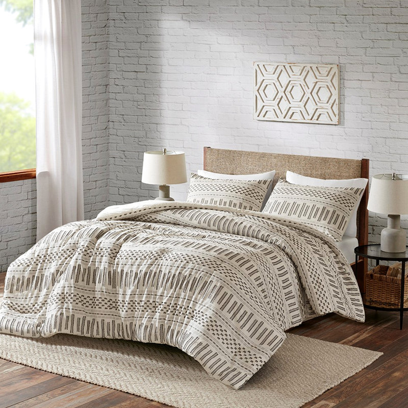 Édredon en coton Ink + ivy - double / grand, avec accents gris anthracite, 100% coton, 2 taies décoratives, taille grand chic / gris anthracite, look, Bartacks cachés