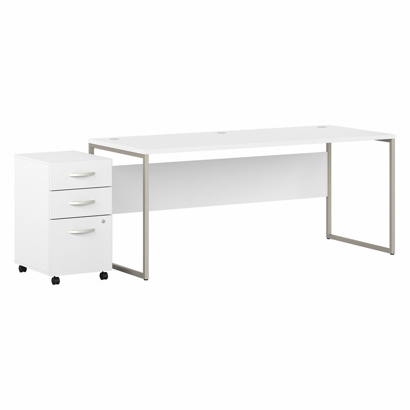 Bureau et piédestal mobile à 3 tiroirs, Blanc, H 29,91 po x l 71,02 po x P 35,43 po