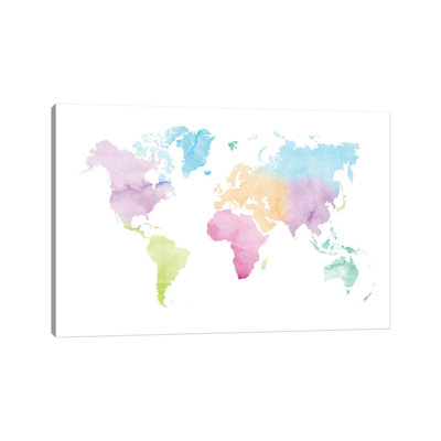 Watercolor World Map by Nouveau Prints - Painting on Canvas