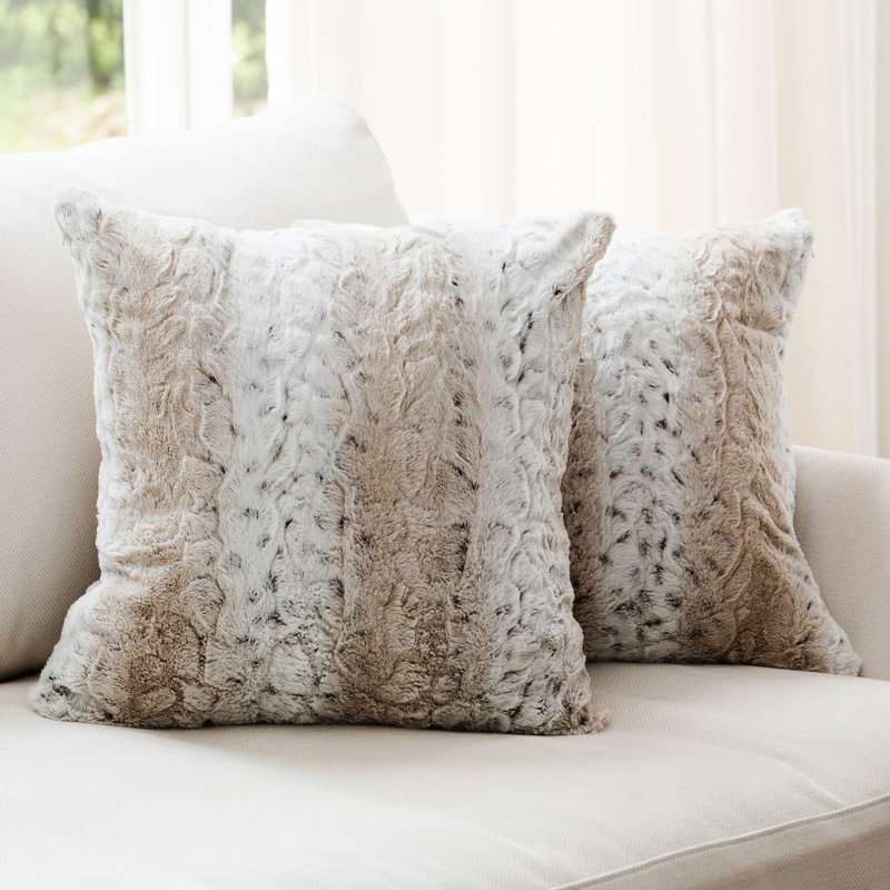 Snow Leopard Faux Fur Square Throw Pillow Set